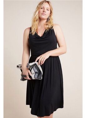 BOGO! NWT Anthropologie Maeve Brianne Black Cowl Neck Jersey Dress Small